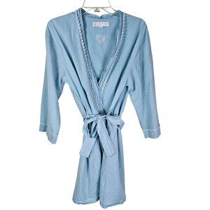 Eileen West Cotton Belted Wrap Robe XL White Lace Trim Mid Length Cottagecore